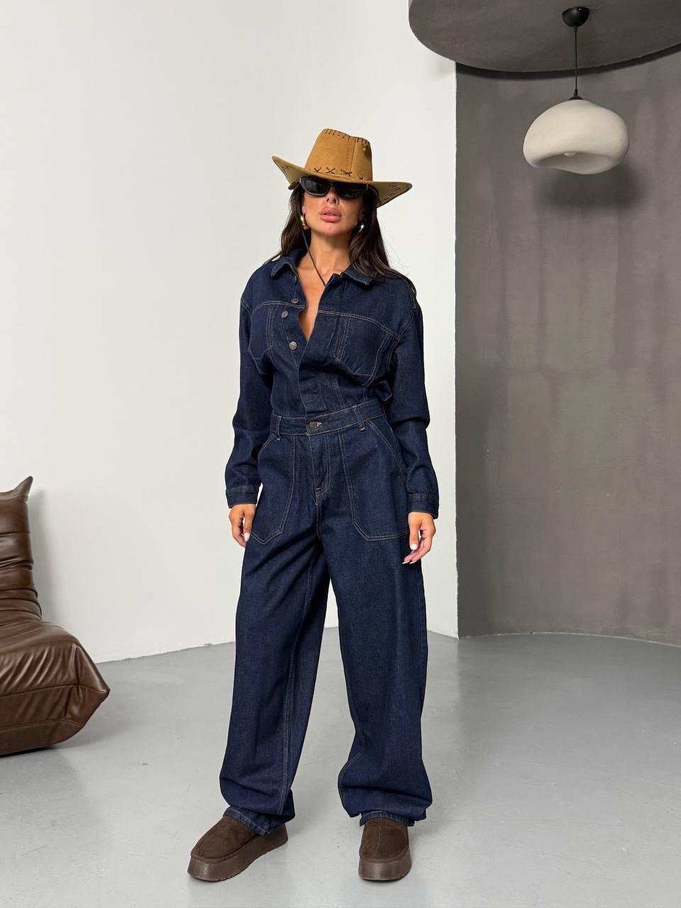 Dark blue denim jumpsuit