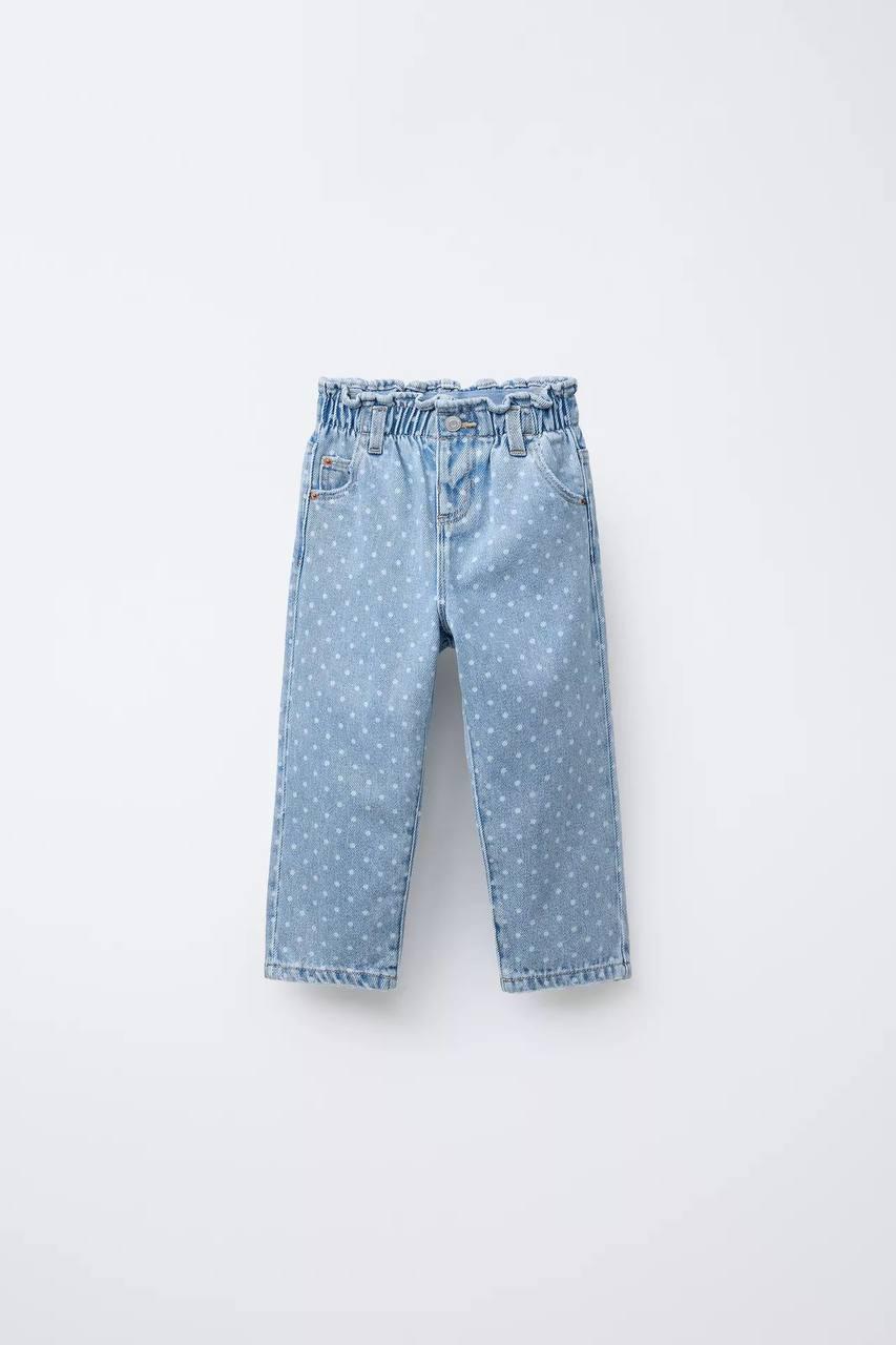 Girls' Heart Pocket Detail Polka Dot Jean Pants