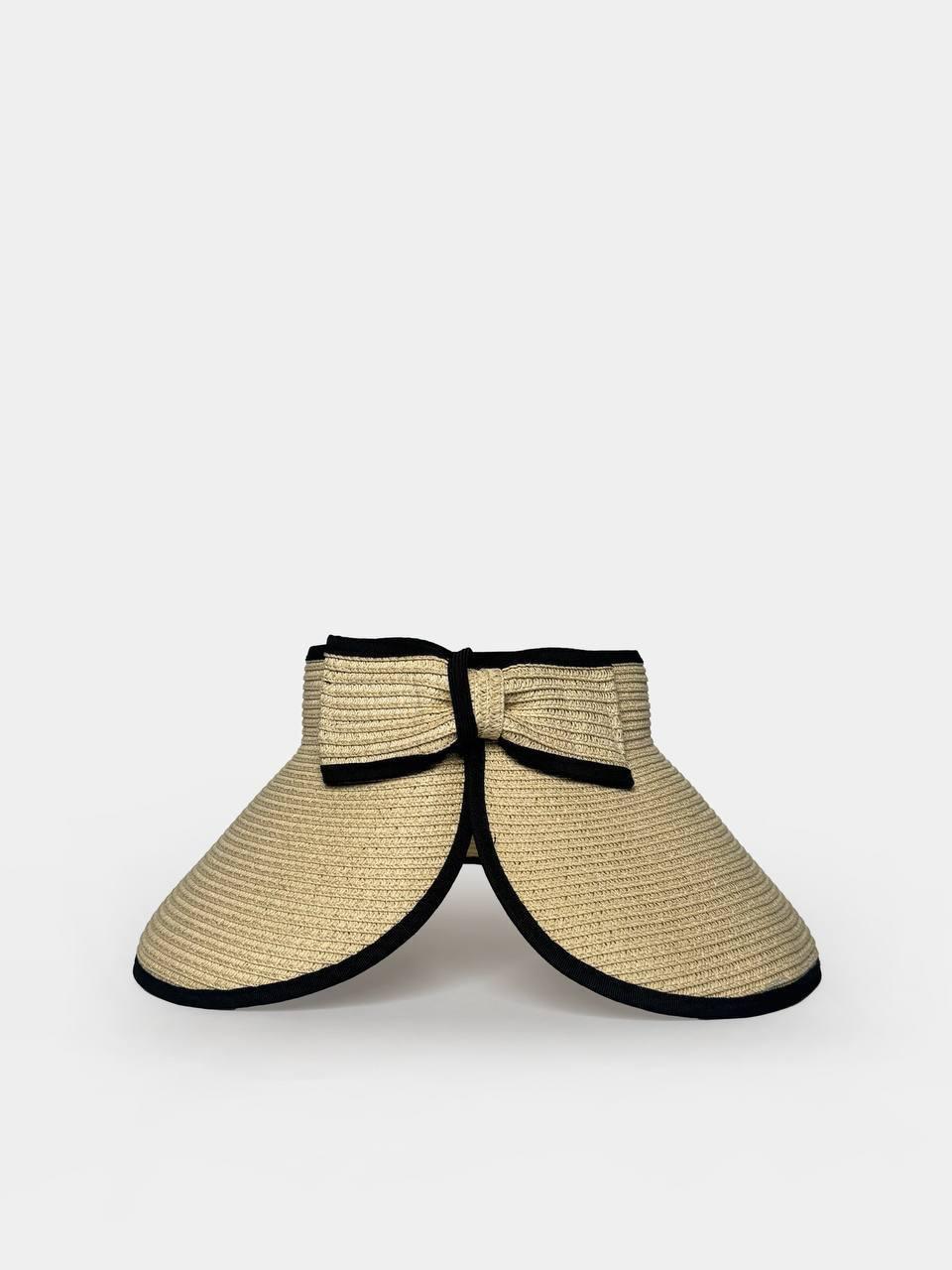 Summer straw sun visor with wide brim and black trim
