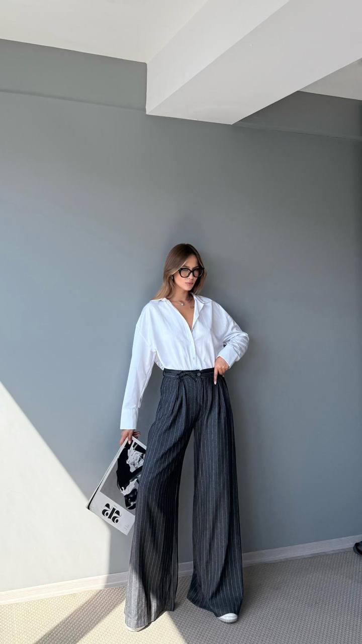 Wide Leg Striped Trousers