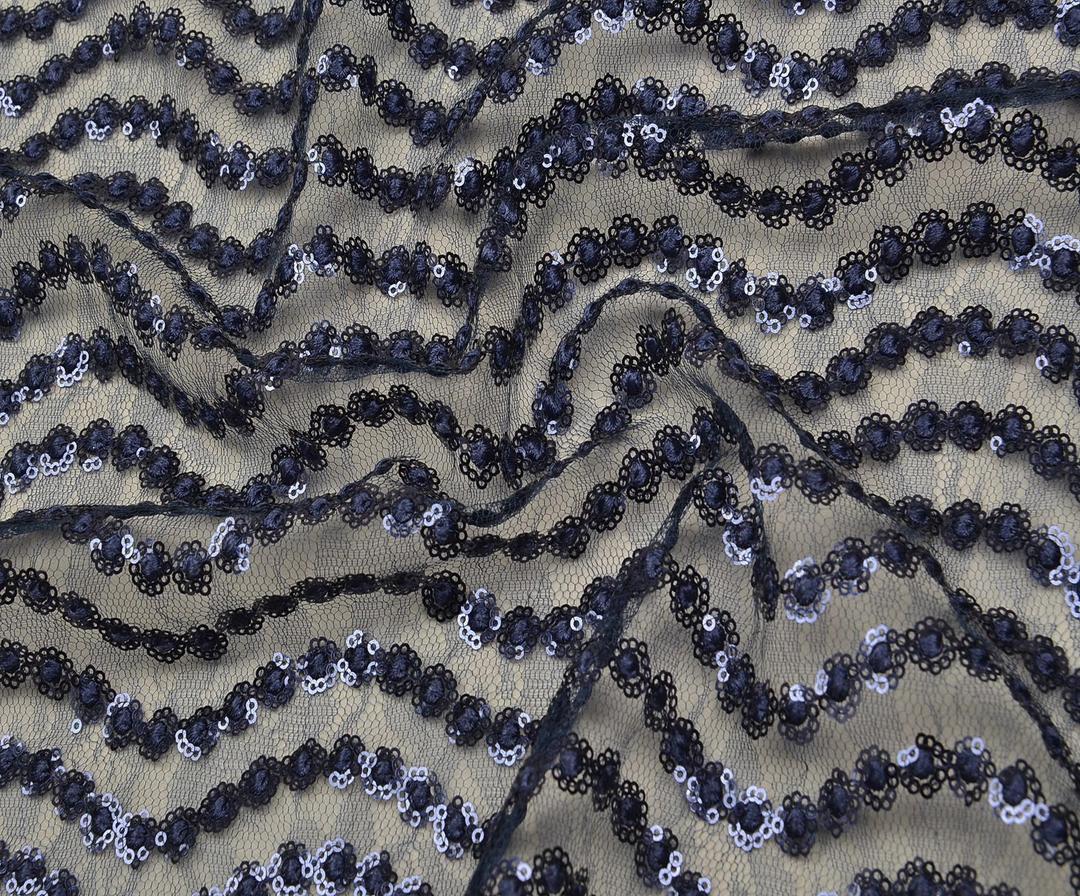 SEQUINED TULLE FABRIC - NAVY BLUE