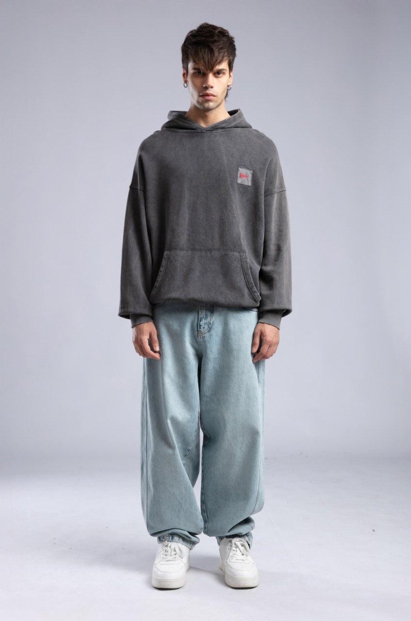 Füme Logolu Kanguru Cepli Hoodie