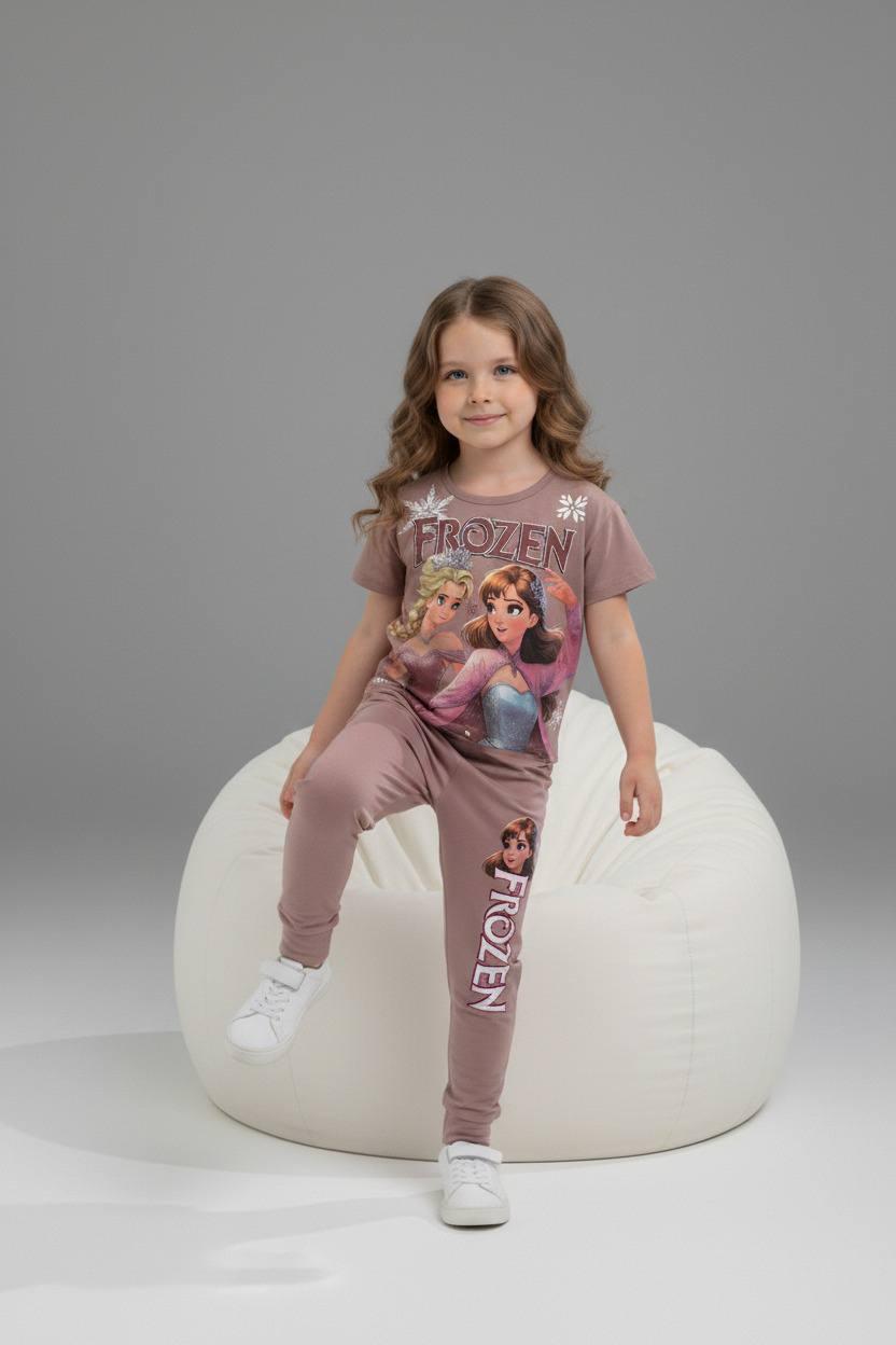 Girl's Frozen Elsa and Anna Printed Cotton Two-Piece Set