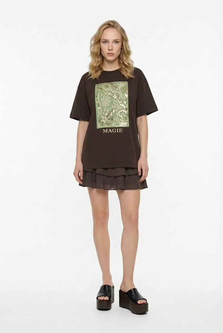 Magie sequins oversize футболка – Қоңыр