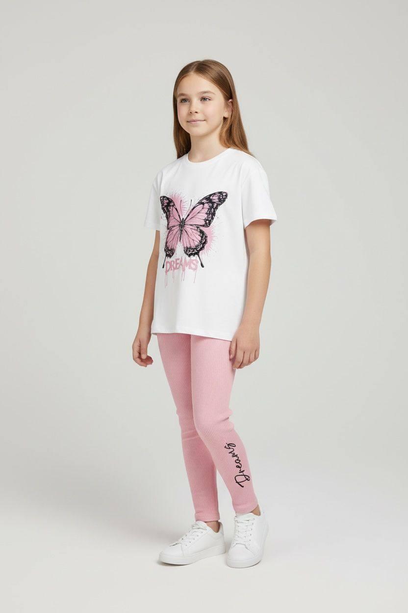 On the Wings of Dreams: Girl's Butterfly Patterned Leggings Set