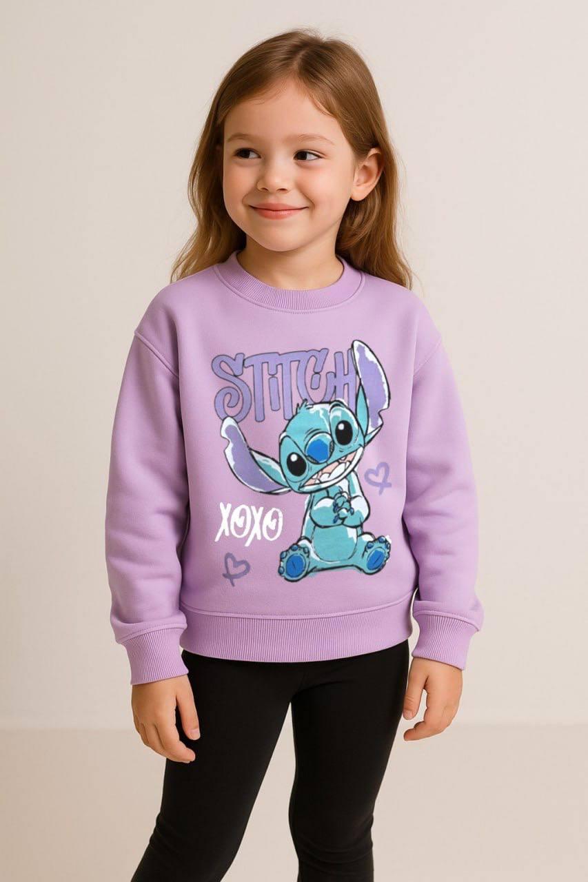 Stitch Baskılı Mor Sweatshirt