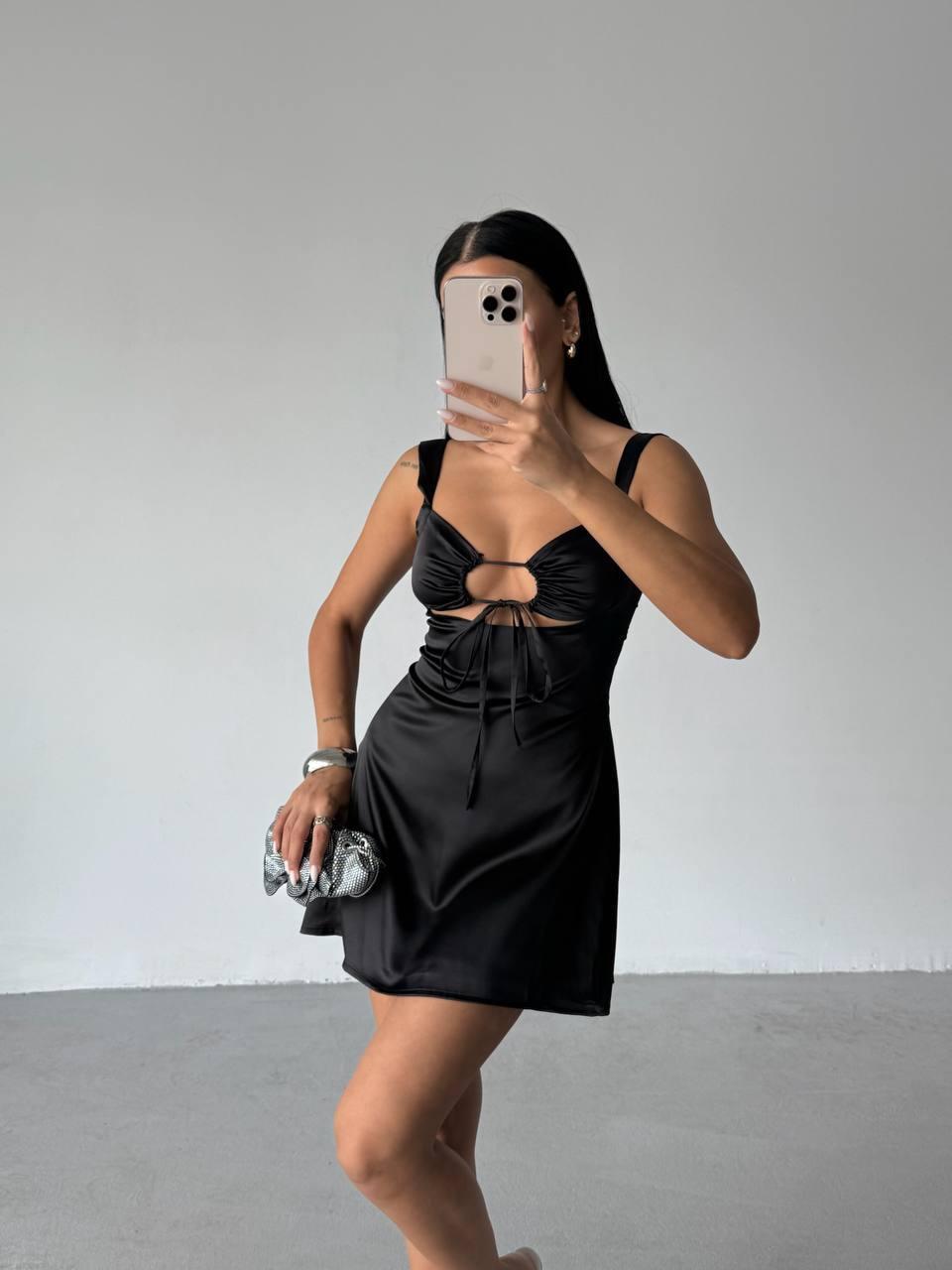 Satin mini dress with ties