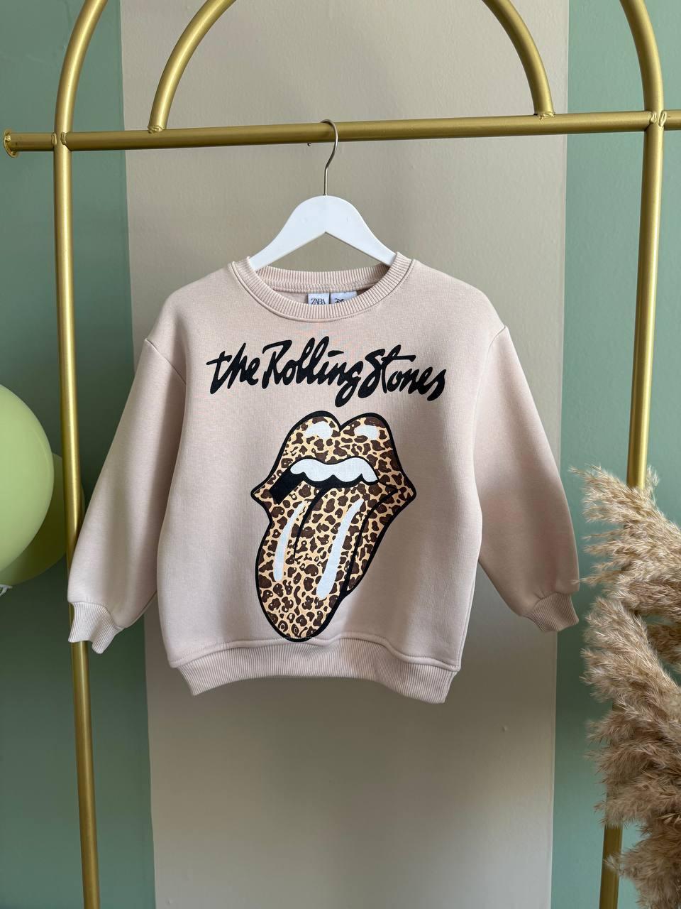 The Rolling Stones Leopard Tongue Printed Beige Kids Sweatshirt