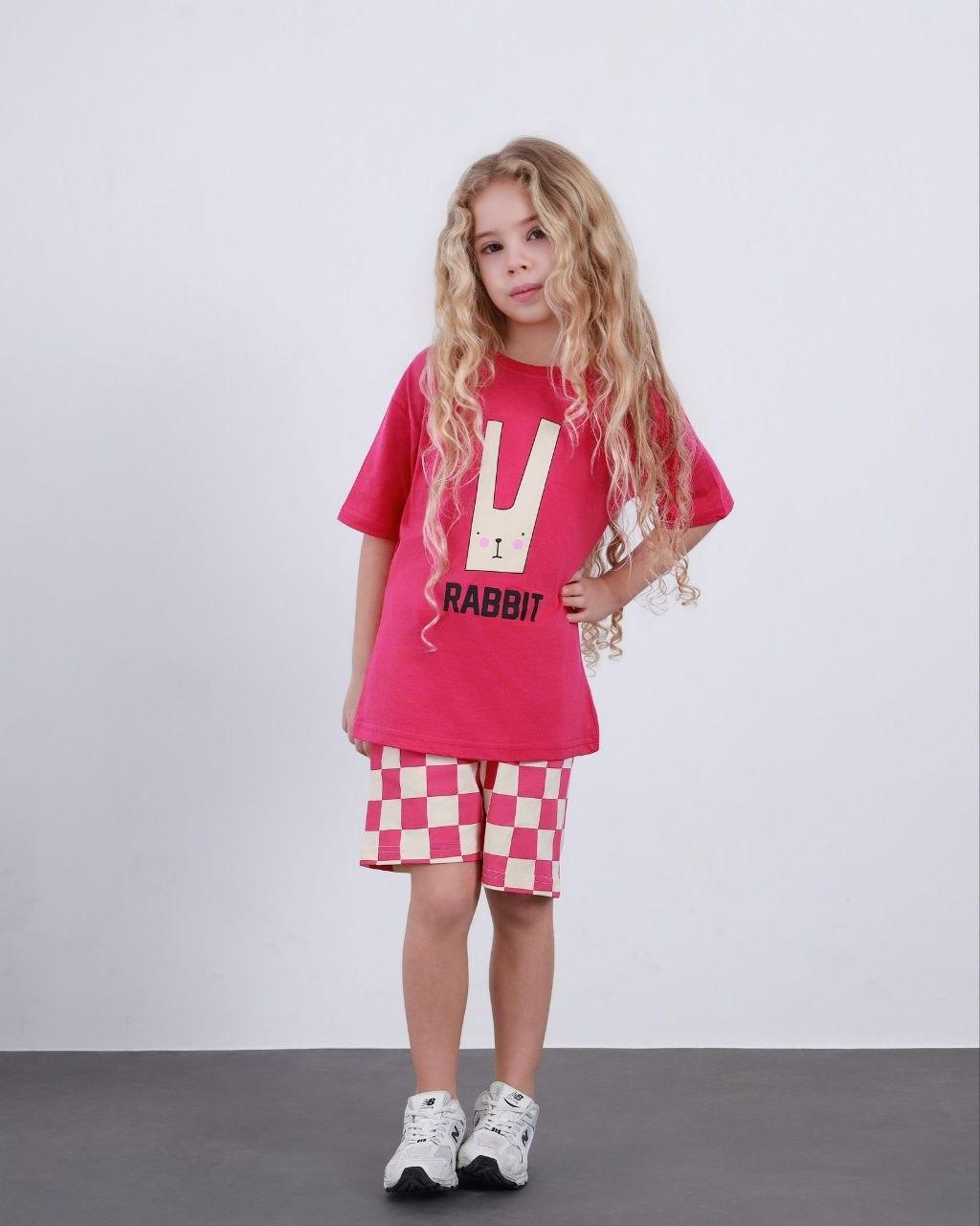 Rabbit Print Checkered Kids Shorts Set
