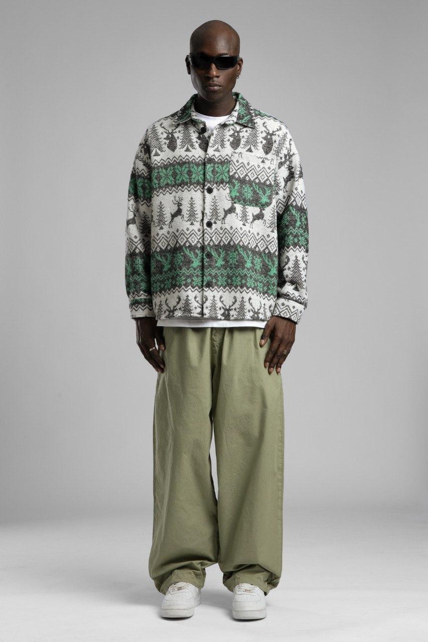 Retro Desenli Oversize Oduncu Gömlek Ceket - Orman Yeşili
