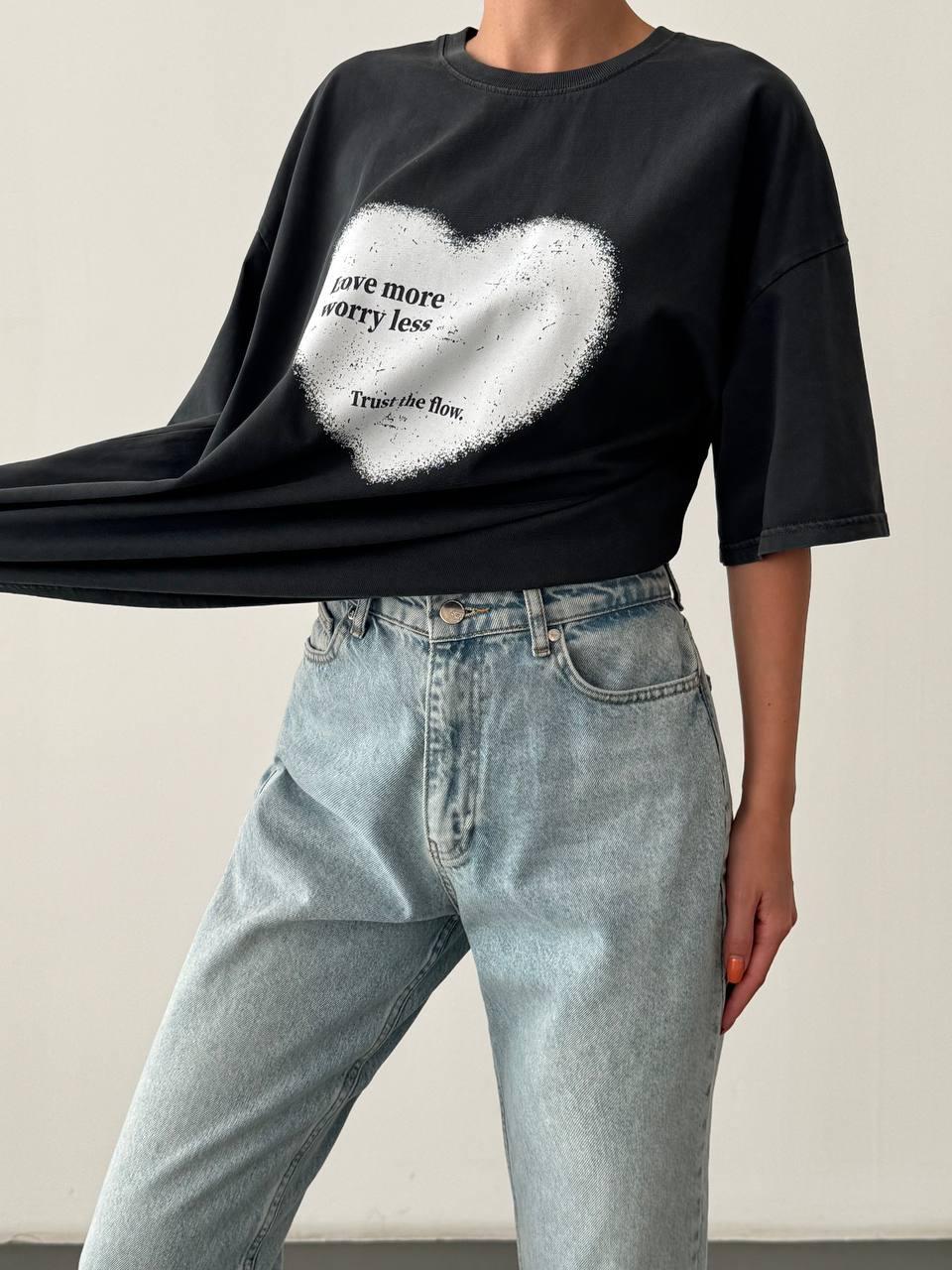 Черная футболка оверсайз с принтом-слоганом