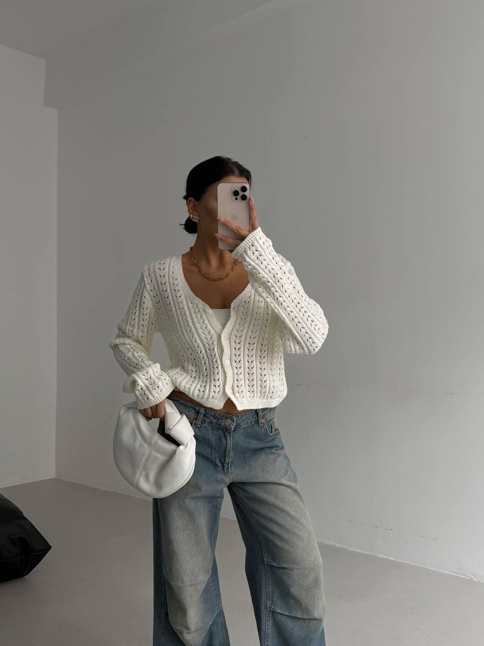 Fishnet Crop Cardigan