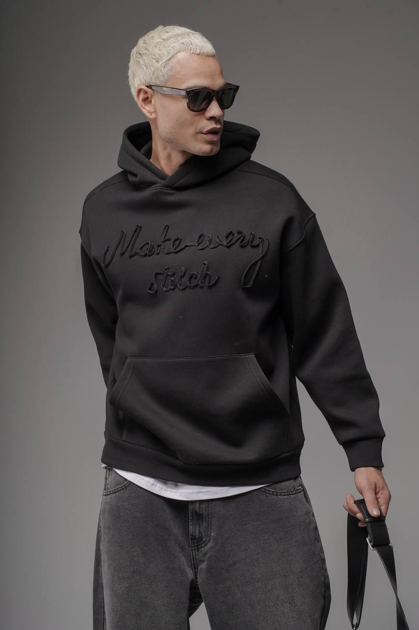 Оверсайз худи с 3D тиснением и надписью