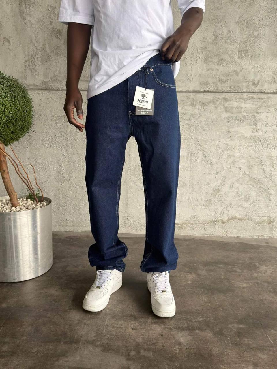 Loose Fit Raw Denim Jeans (Dark Blue)