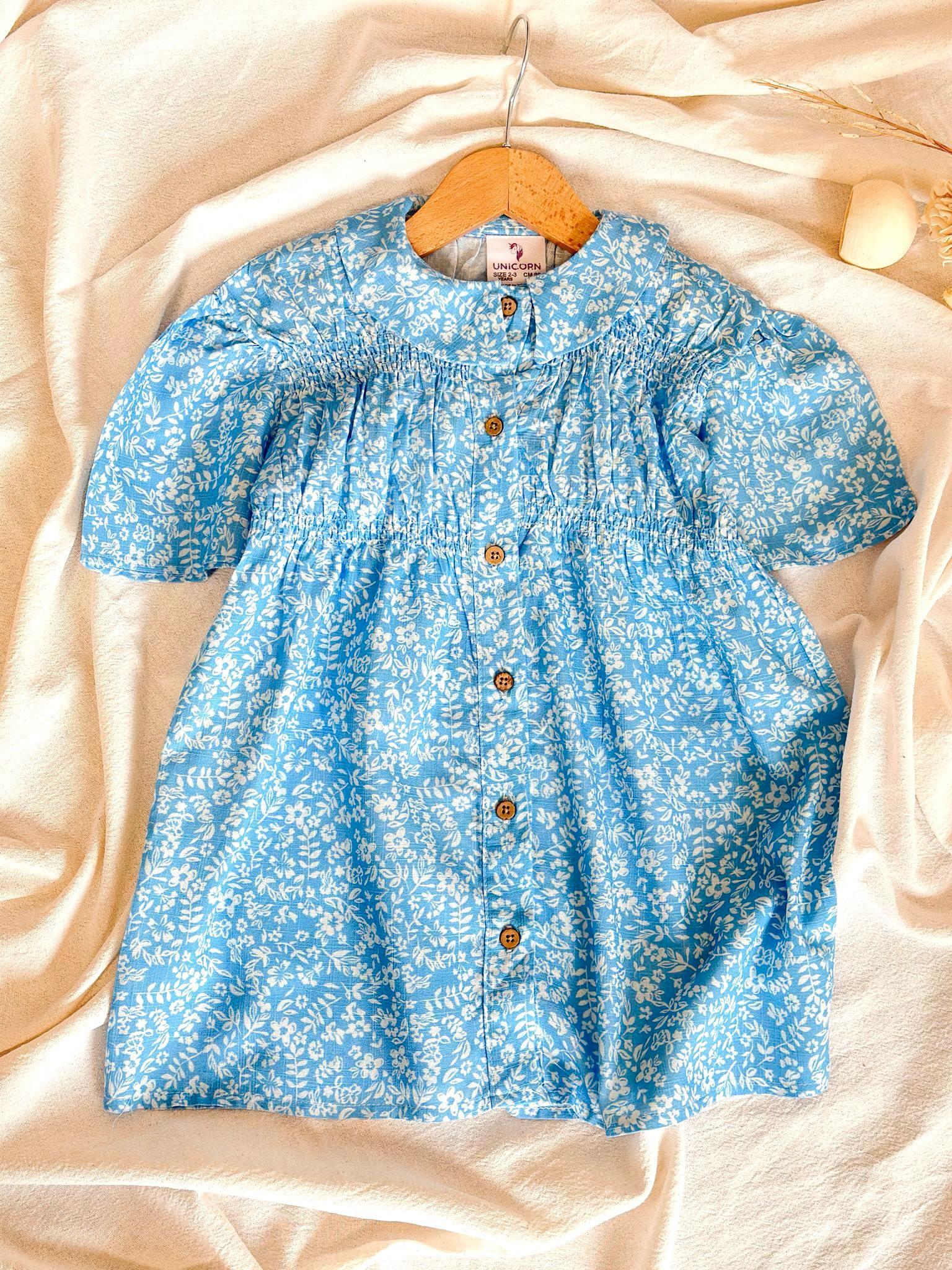 Girl's Blue Floral Vintage Dress