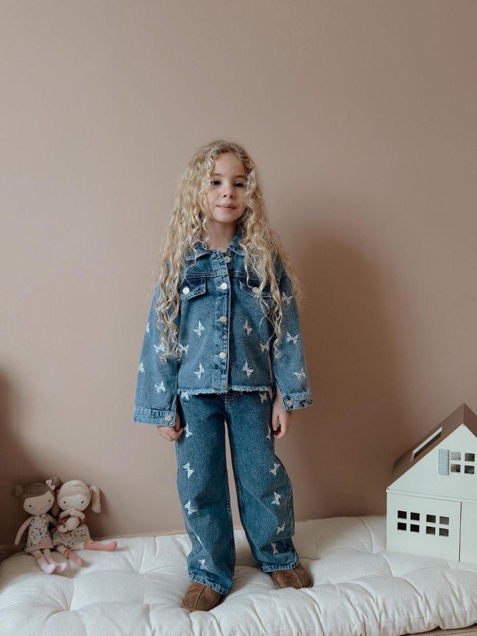 Girl's Butterfly Embroidery Denim Set - Blue
